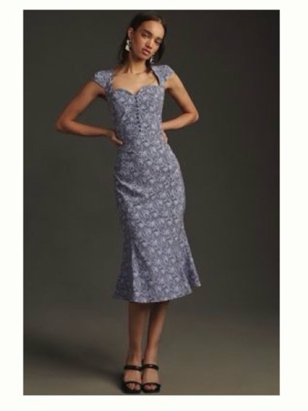 Anthropologie Lavender Blue Floral Sweetheart Midi Dress